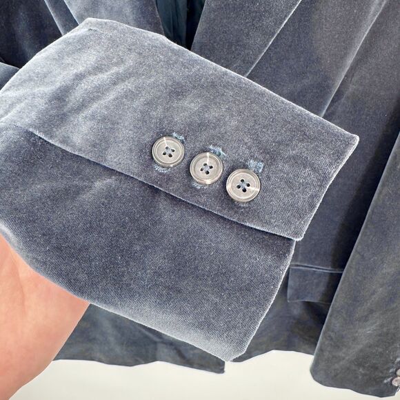 THOUGHT Rare Blue Velvet Double Breasted Blazer Jacket Size 14 US 18 UK 46 EUR - Picture 4 of 9